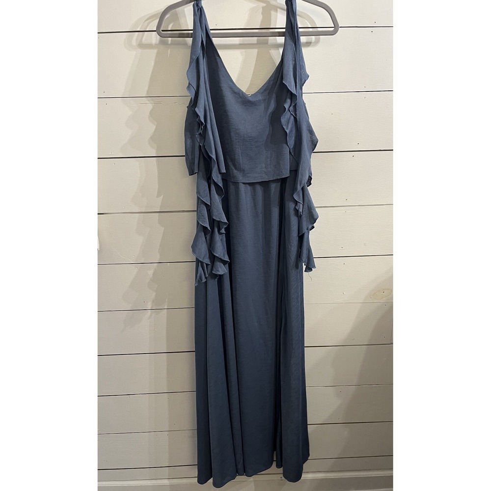 Mia Joy Joyfolie Women Medium Naomi Tie‎ Ruffle Blue Dress Stretch Sleeveless
